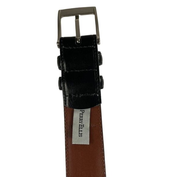 Mens Perry Ellis Black Leather Dress Belt Size 36 in u - Picture 2 of 4